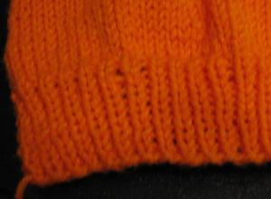 ribbing on beginning of a very orange dog sweater